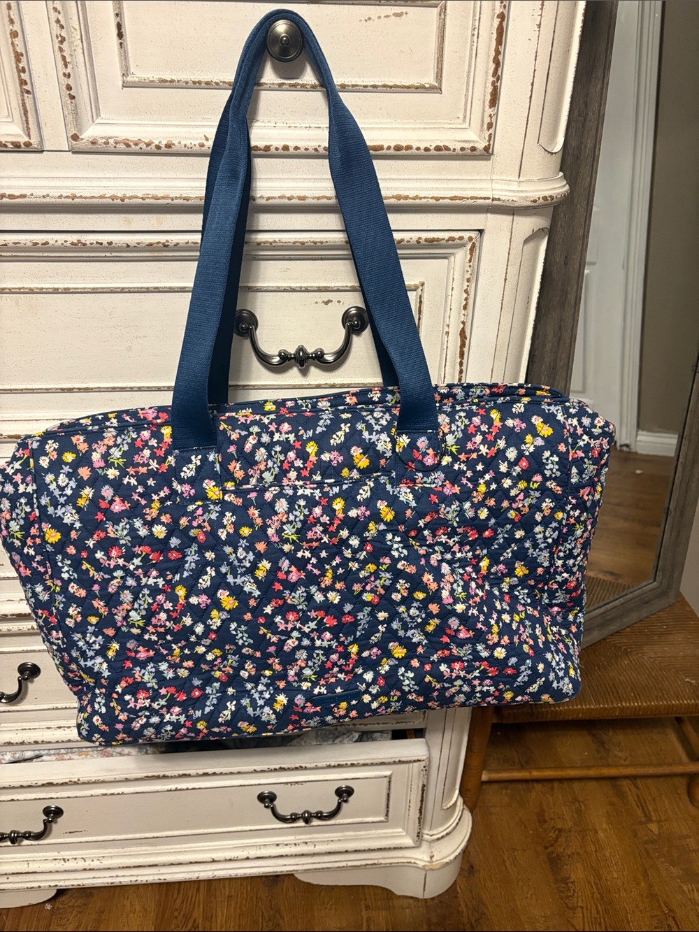 Vera Bradley Navy Floral Quilted Travel Tote - Picture 2 of 3